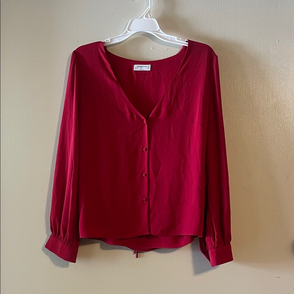 Babaton Deep Red V-Neck Blouse